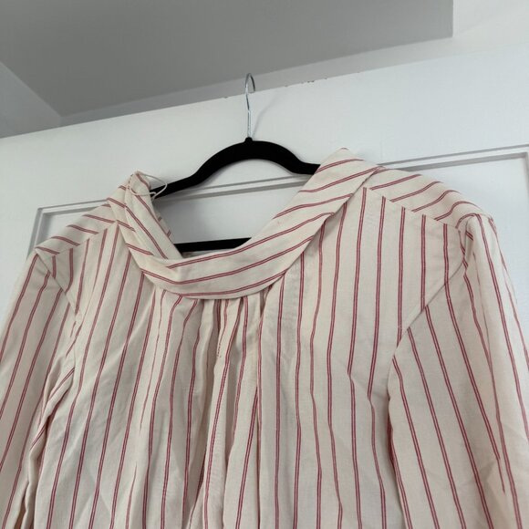 Jacquemus Les Santons De Provence Mini Shirt Dress Striped Linen Pleated Red 42 - Picture 8 of 8
